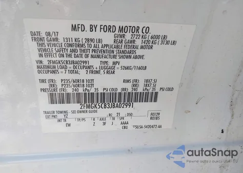 2018 Ford Flex Sel z USA, uszkodzony, nr VIN 2FMGK5C83JBA02991